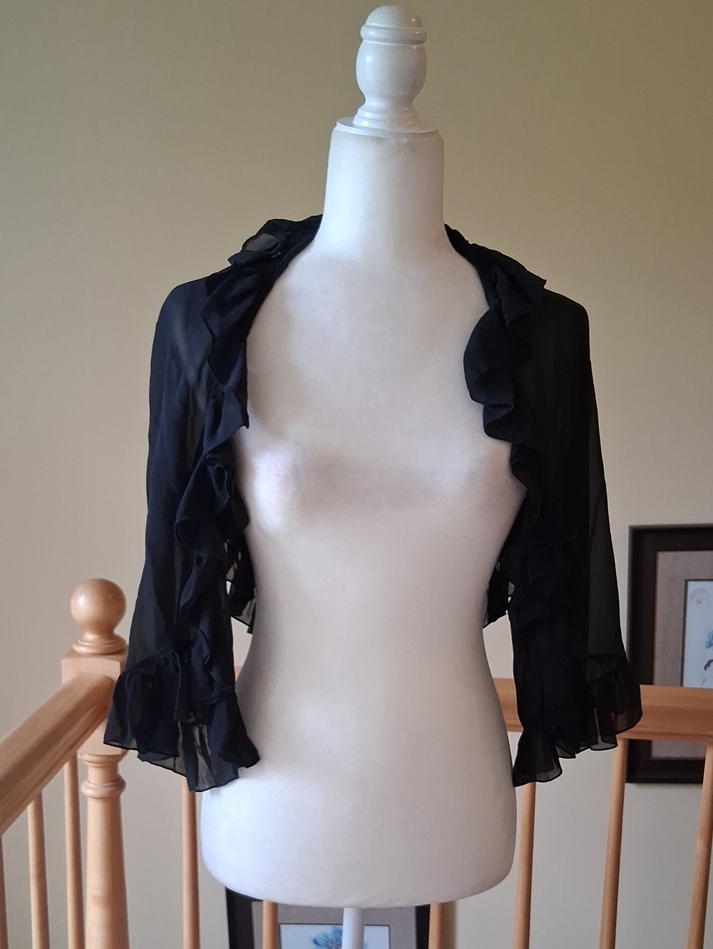 Vintage Teri Jon Black Chiffon Bolero Shrug with Ruffle Trim